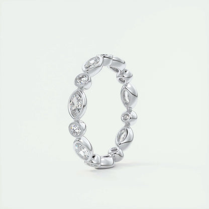 0.98 Marquise and Round Bezel Moissanite Bridal Wedding Band 4