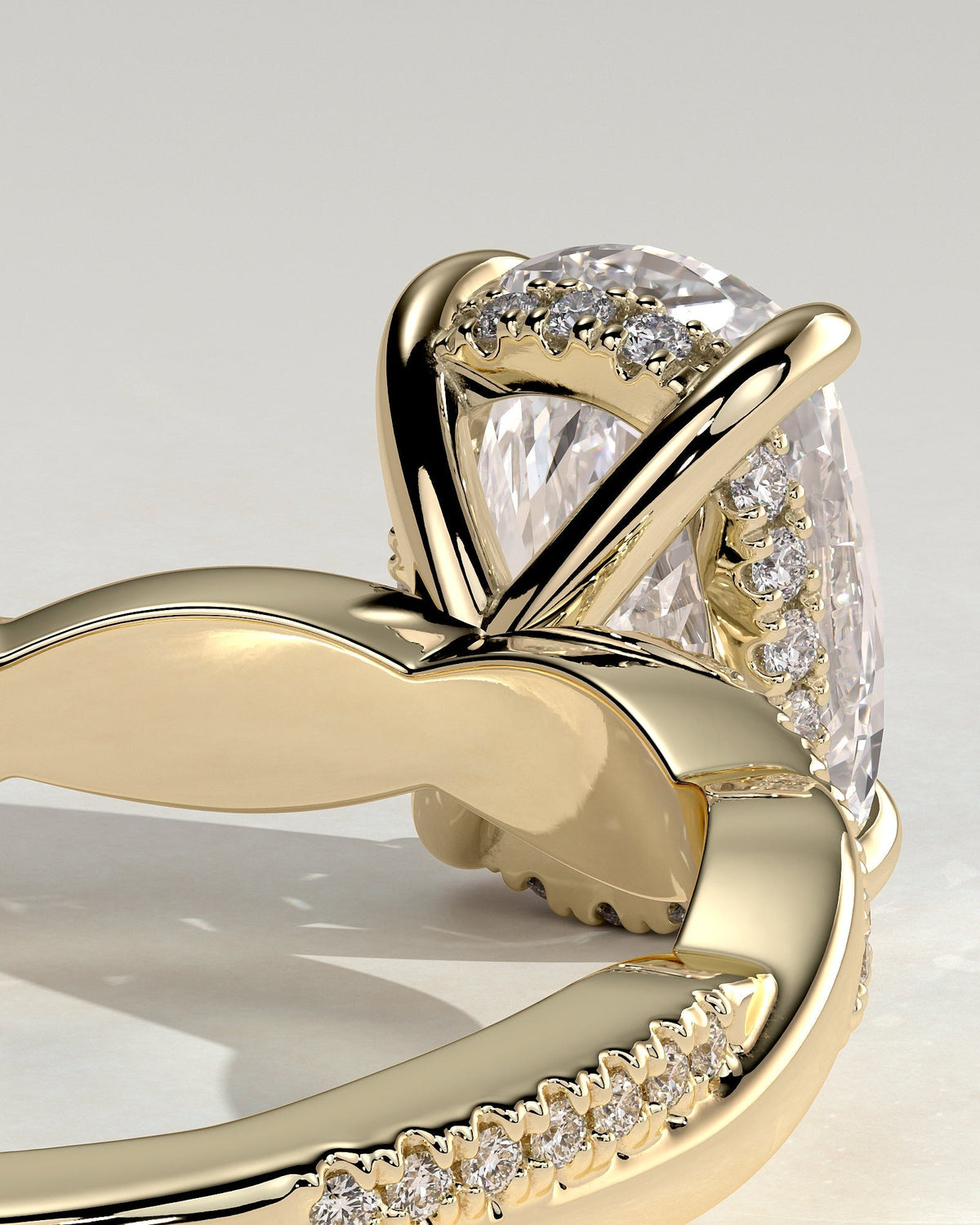 Elongated Cushion Twisted Pave & Hidden Halo Lab Grown Diamond Engagement Ring