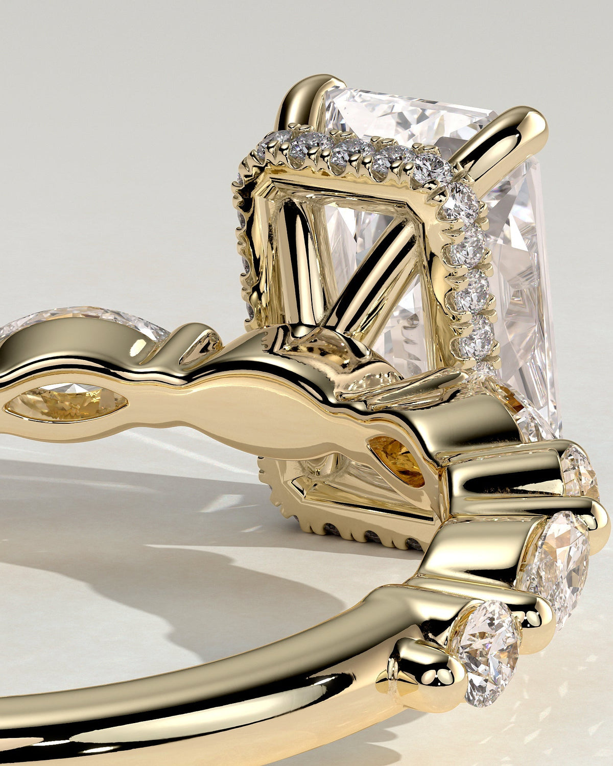 Radiant Hidden Halo and Pave Lab Grown Diamond Engagement Ring