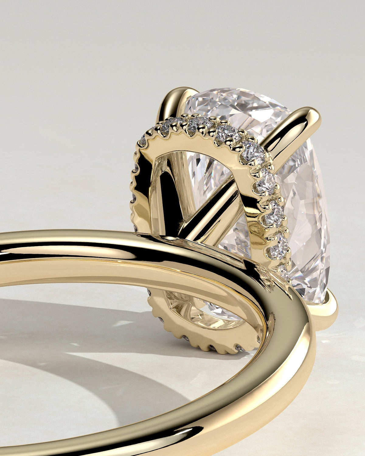 Elongated Cushion Hidden Halo Lab Grown Diamond Engagement Ring