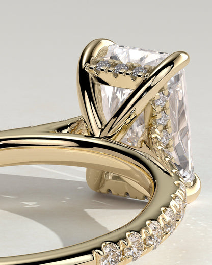Radiant Hidden Halo and Pave Lab Grown Diamond Engagement Ring