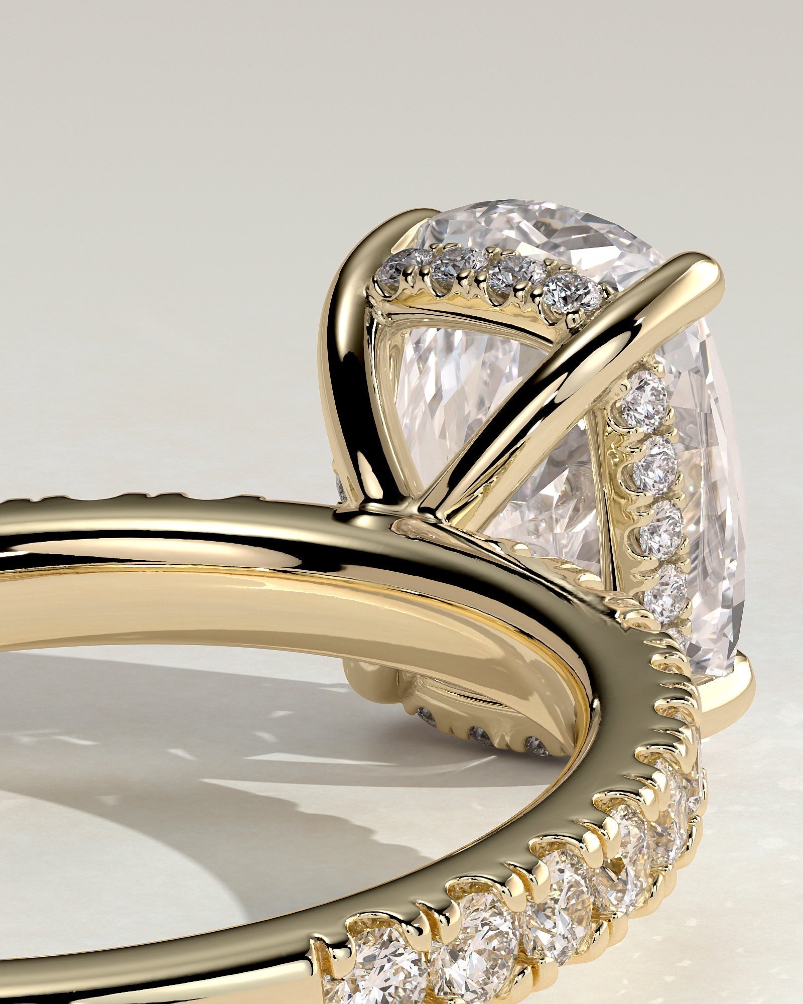 Elongated Cushion Hidden Halo and Pave Lab Grown Diamond Engagement Ring
