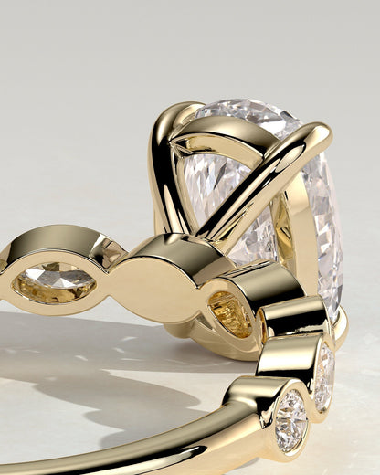 Elongated Cushion Bezel Pave Lab Grown Diamond Engagement Ring