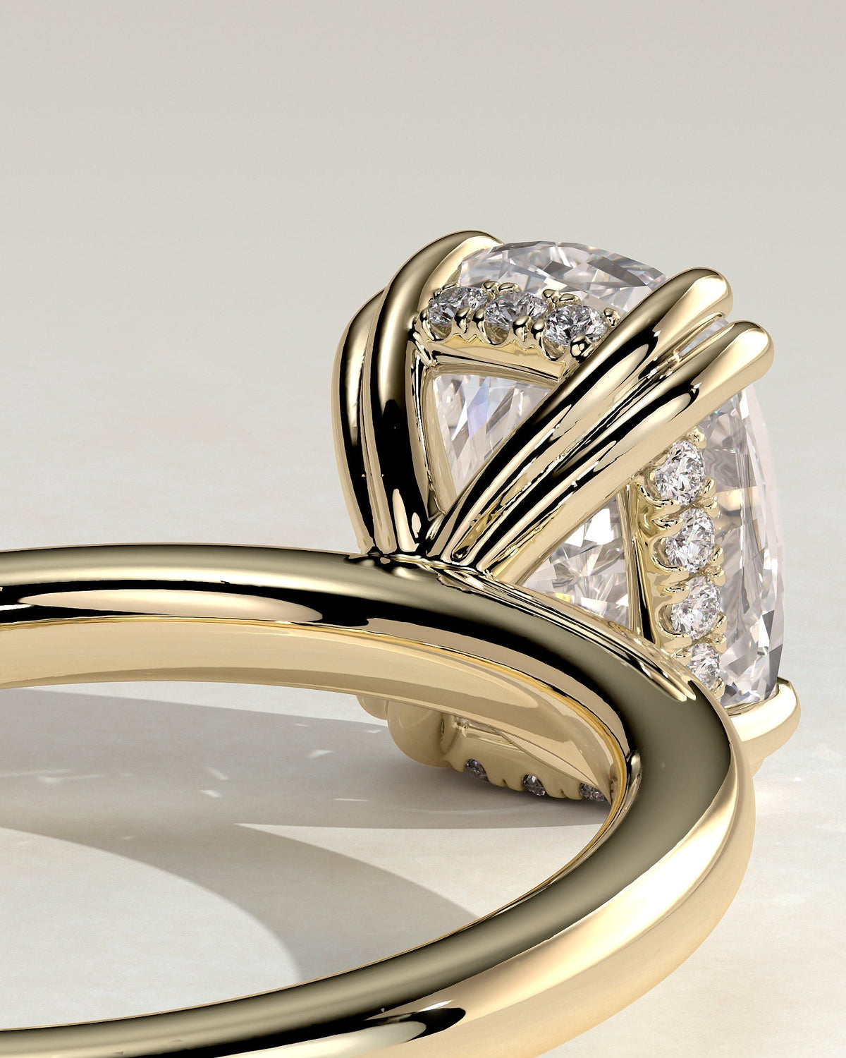 Elongated Cushion Hidden Halo Lab Grown Diamond Engagement Ring