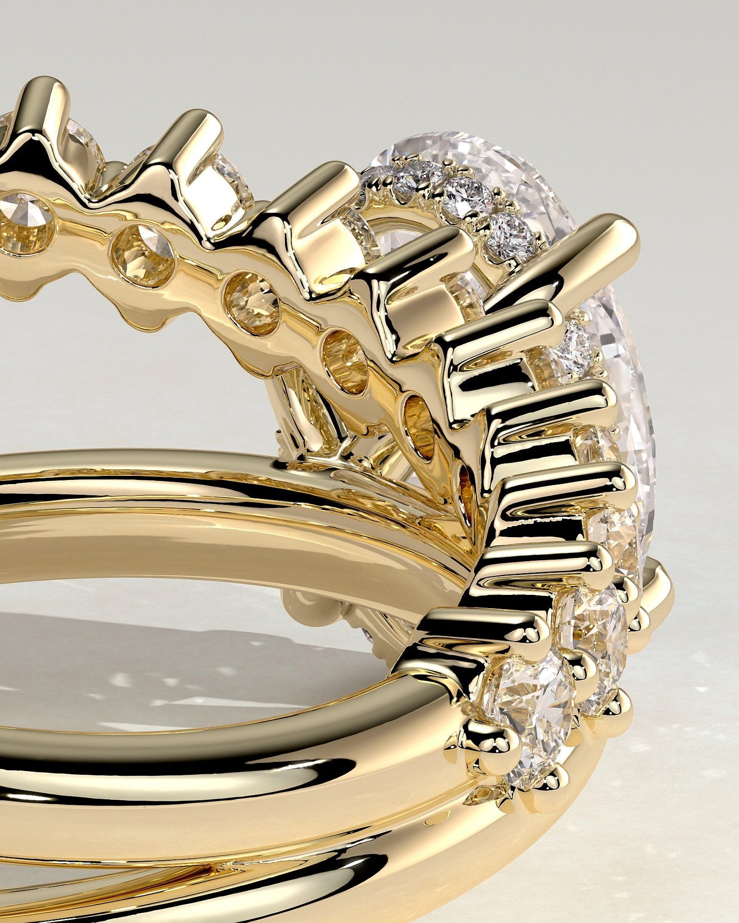 Oval Double Shank Tapered Pave Lab Grown Diamond Engagement Ring