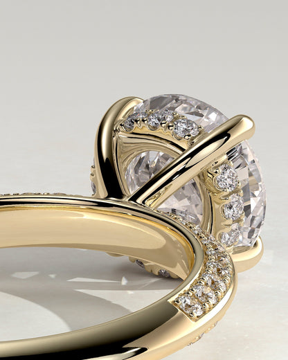Round Hidden Halo & Pave Knife Edged Shank Lab Grown Diamond Engagement Ring