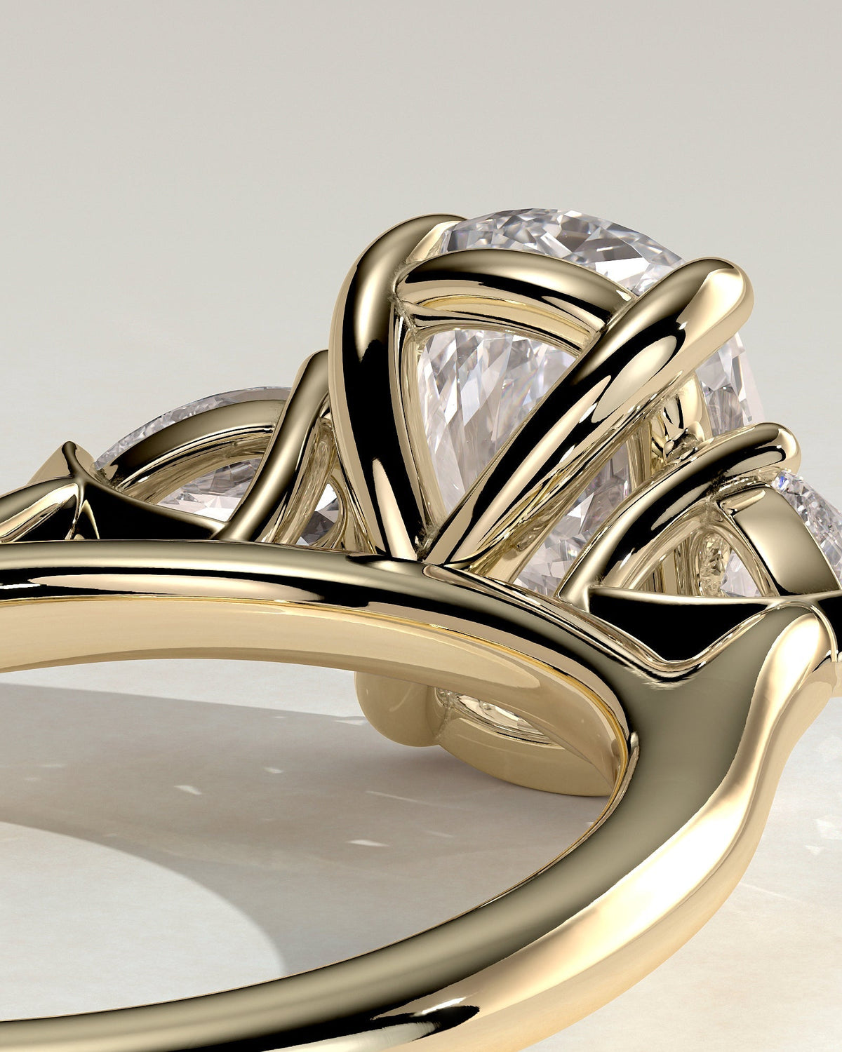 Elongated Cushion Three Stones Lab Grown Diamond Engagement Ring