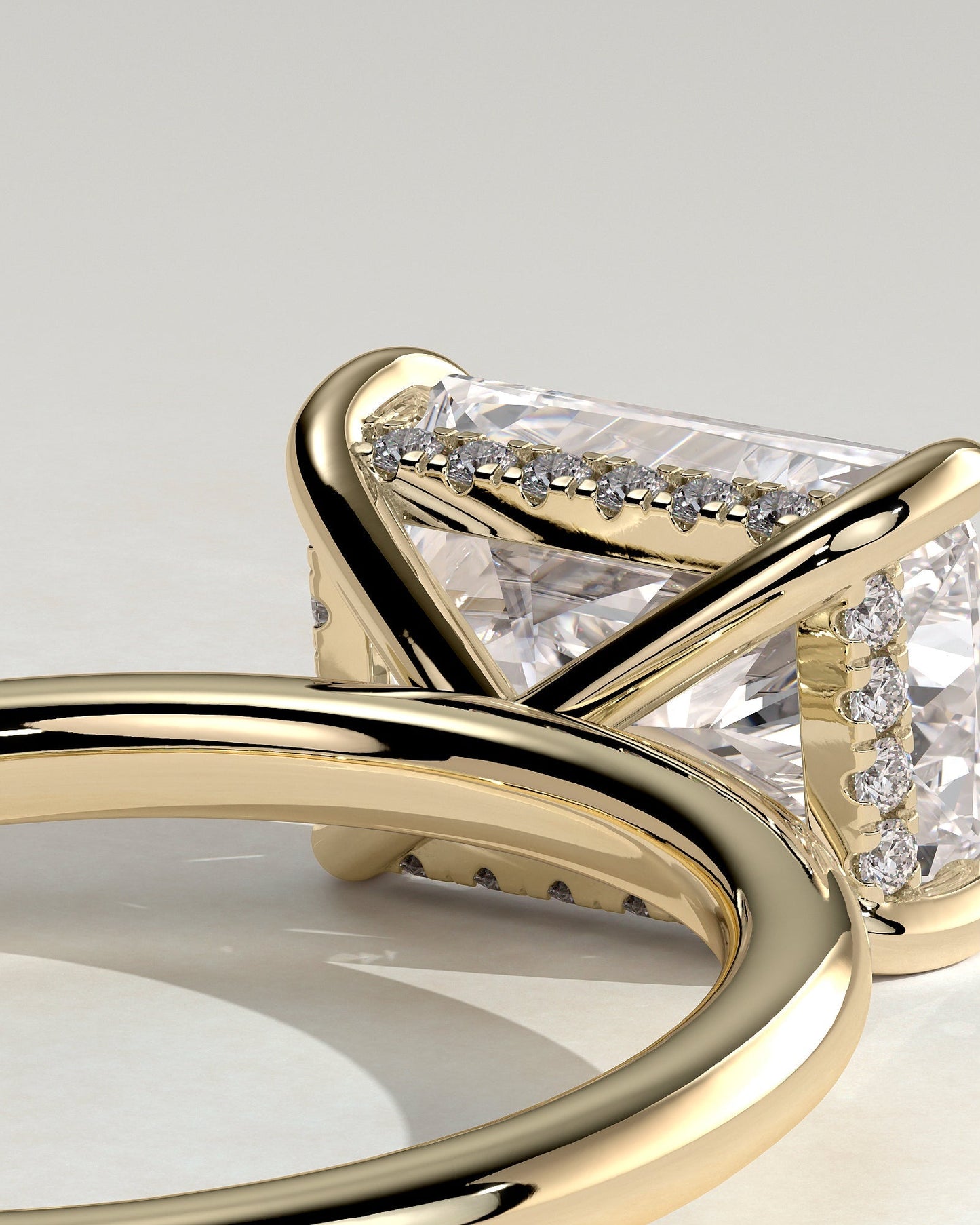 Radiant Hidden Halo and East West Lab Grown Diamond Engagement Ring