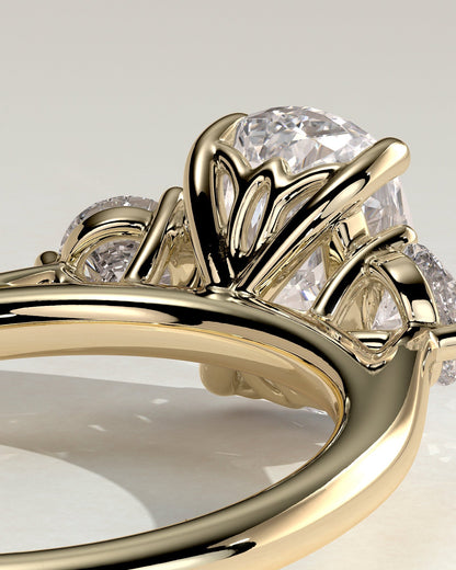 Elongated Cushion Three Stones Lab Grown Diamond Engagement Ring