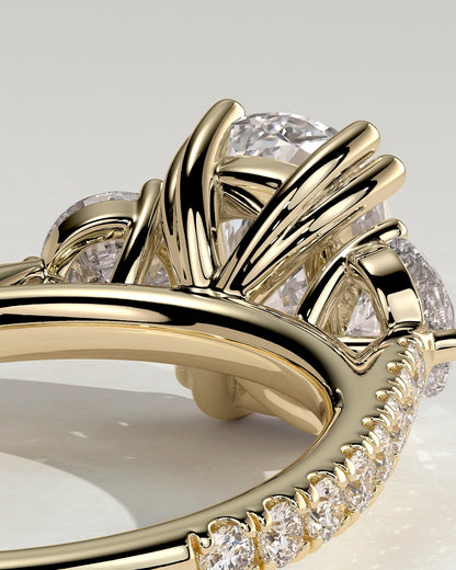 Elongated Cushion Three Stones & Pave Lab Grown Diamond Engagement Ring