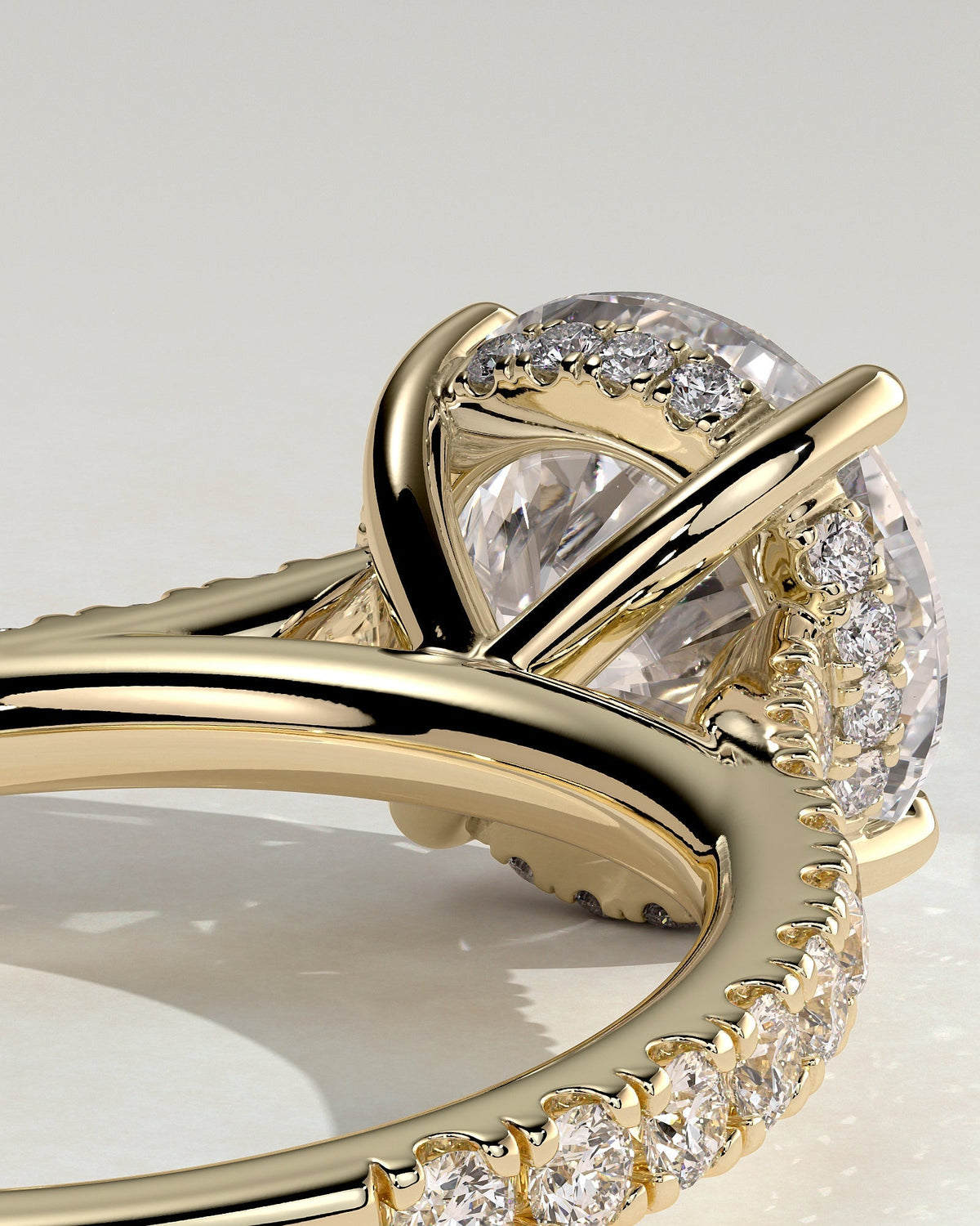 Cushion Hidden Halo & Pave With Cathedral Lab Grown Diamond Engagement Ring