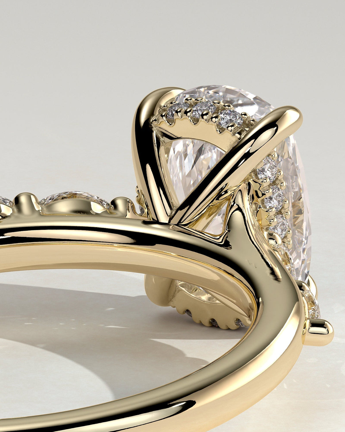 Elongated Cushion Hidden Halo and Pave Lab Grown Diamond Engagement Ring