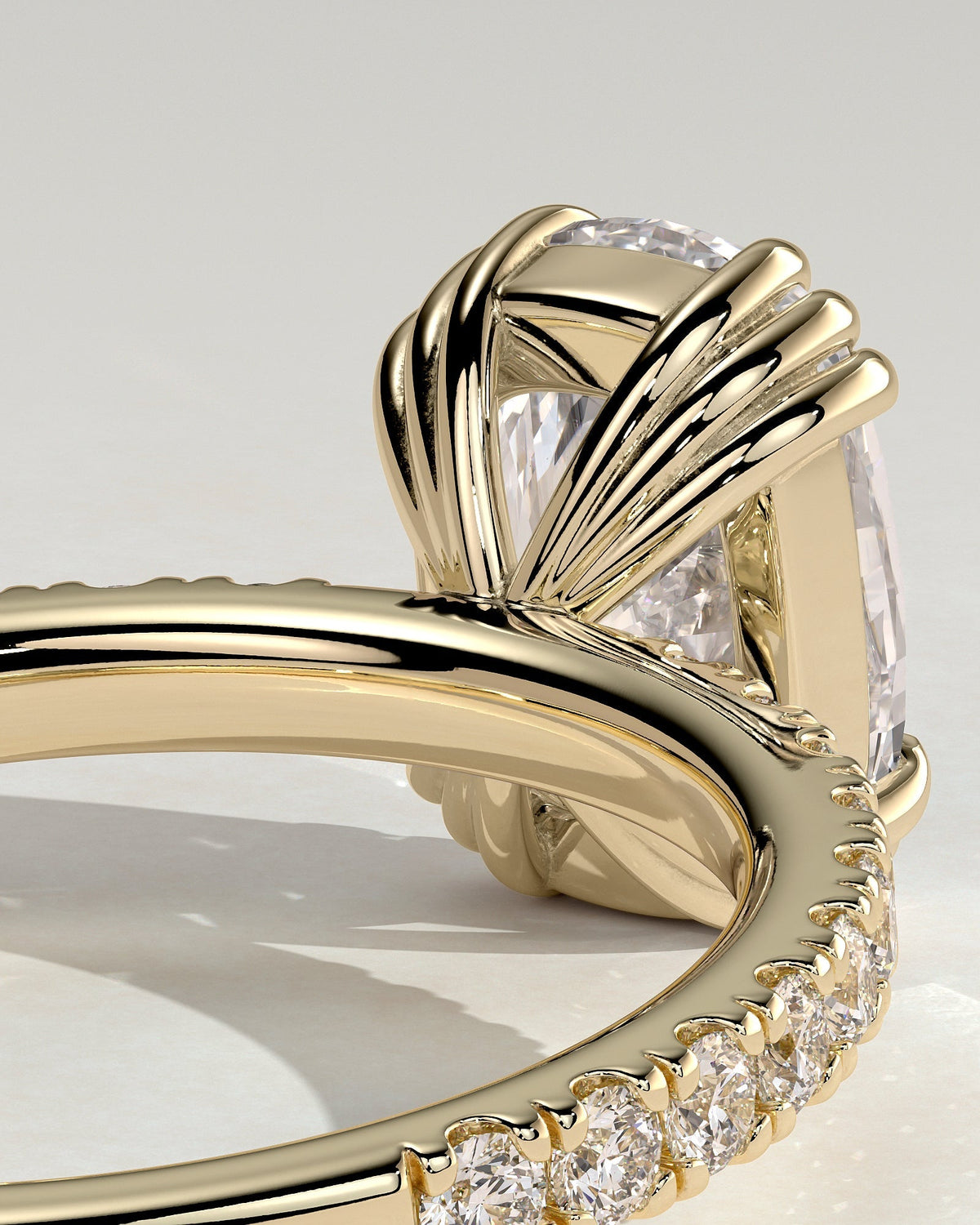 Elongated Cushion Pave and Triple Prongs Lab Grown Diamond Engagement Ring