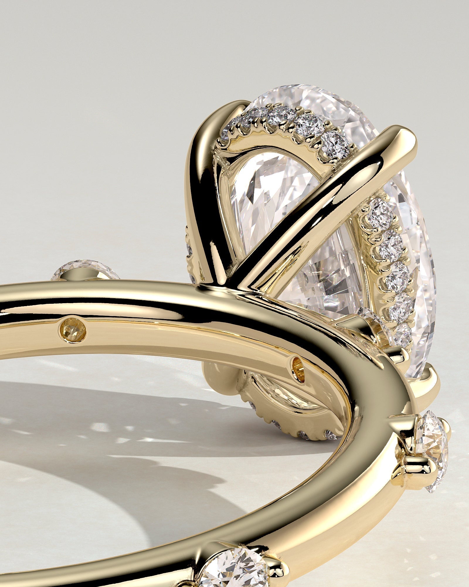 Oval Dainty Pave & Hidden Halo Lab Grown Diamond Engagement Ring