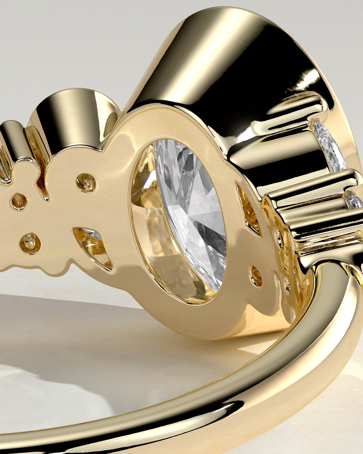 Oval Bezel and Cluster Lab Grown Diamond Engagement Ring