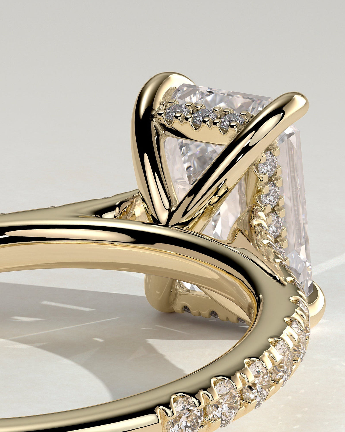 Emerald Hidden Halo and Pave Lab Grown Diamond Engagement Ring