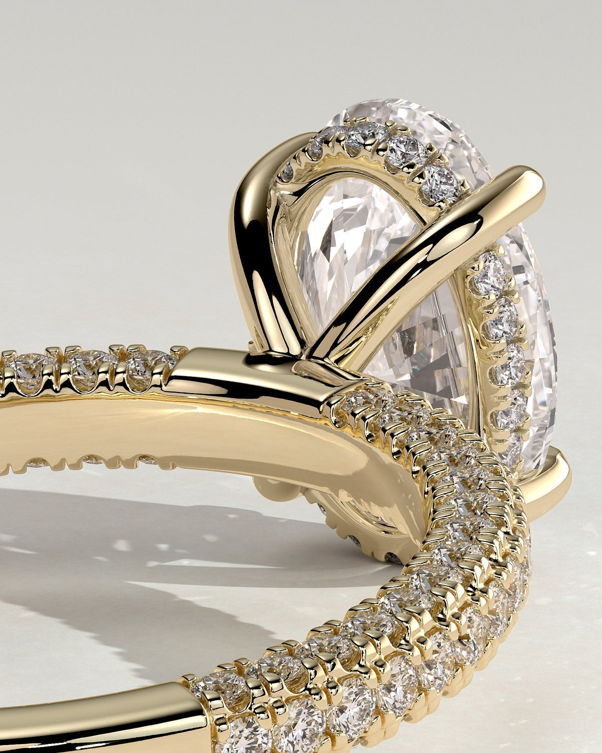 Oval Hiddne Halo and Triple Pave Lab Grown Diamond Engagement Ring