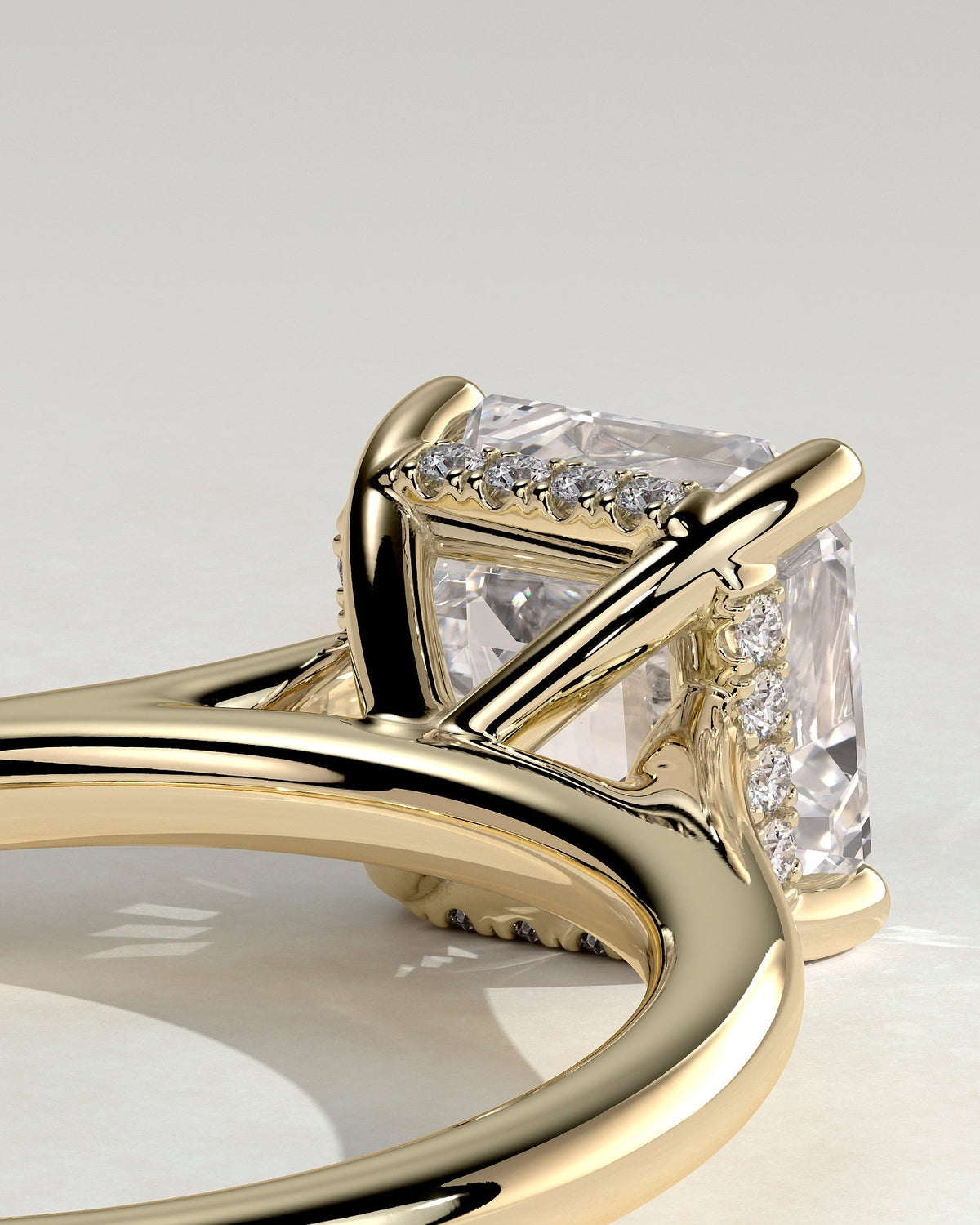 Asscher Hidden Halo & Cathedral Lab Grown Diamond Engagement Ring