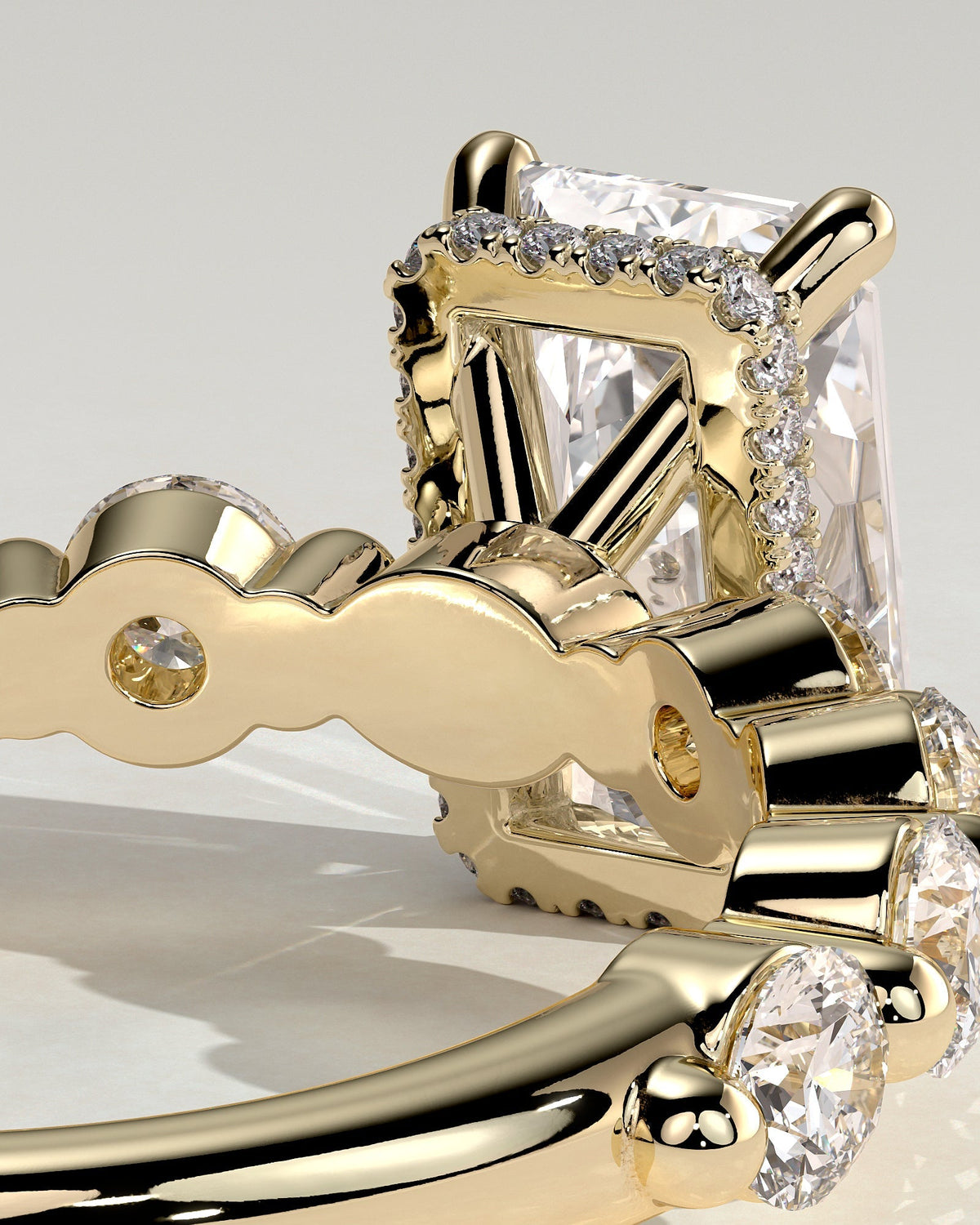 Radiant Hidden Halo and Pave Lab Grown Diamond Engagement Ring