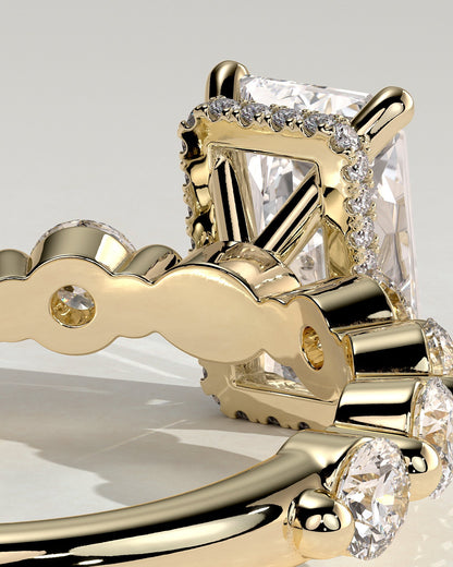 Radiant Hidden Halo and Pave Lab Grown Diamond Engagement Ring