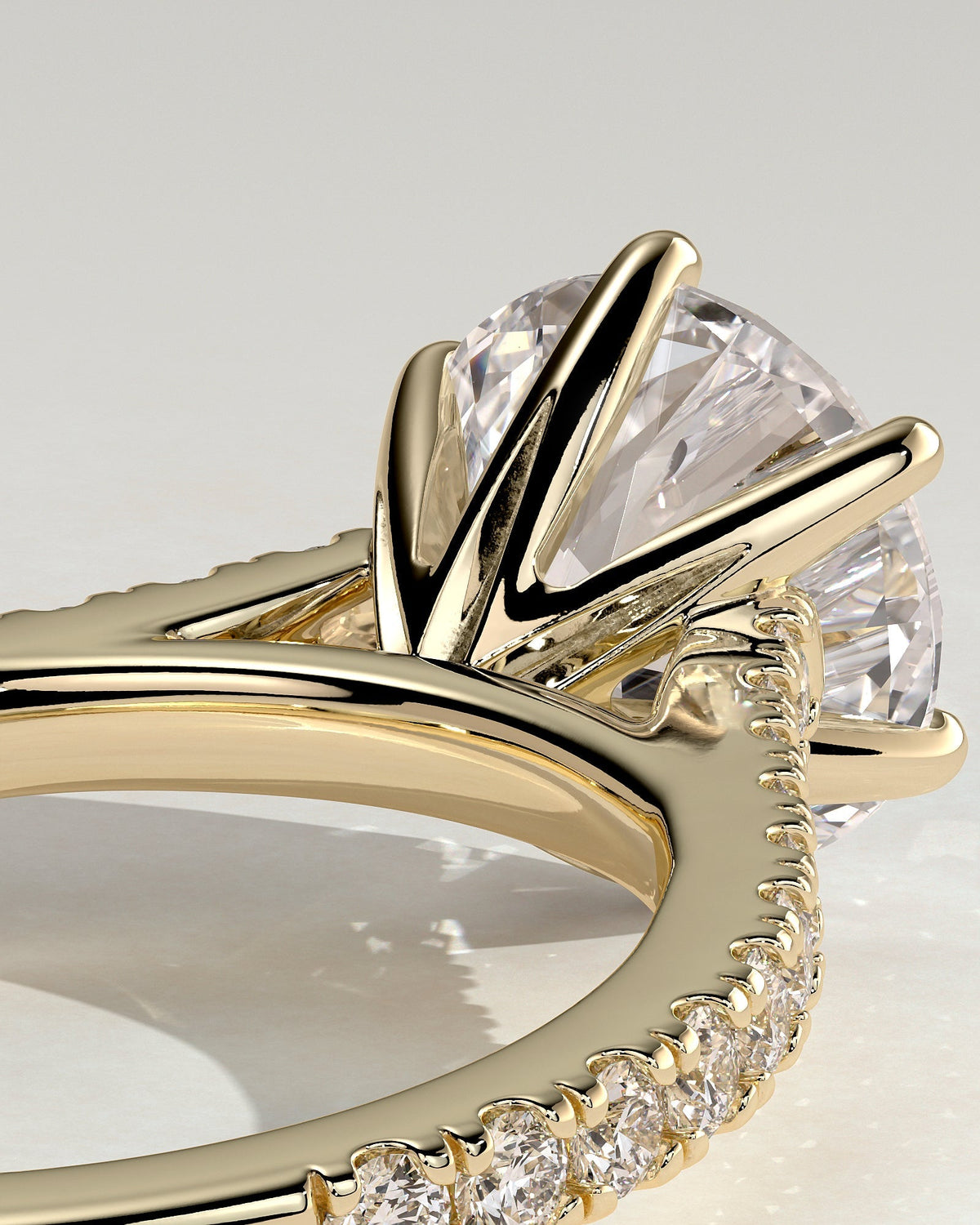 Round Pave and Cathedral Lab Grown Diamond Engagement Ring