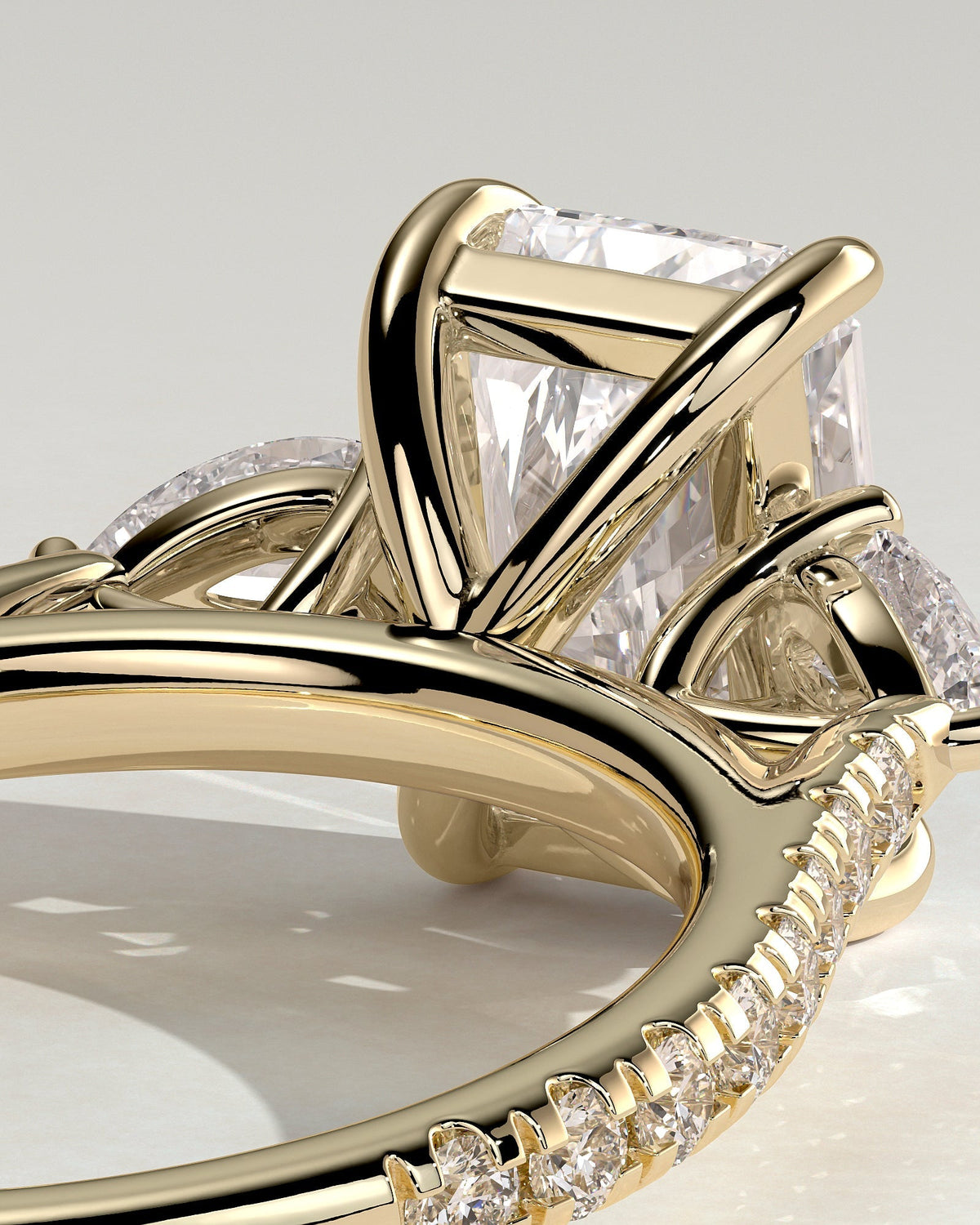Radiant Pave and Three Stones Lab Grown Diamond Engagement Ring