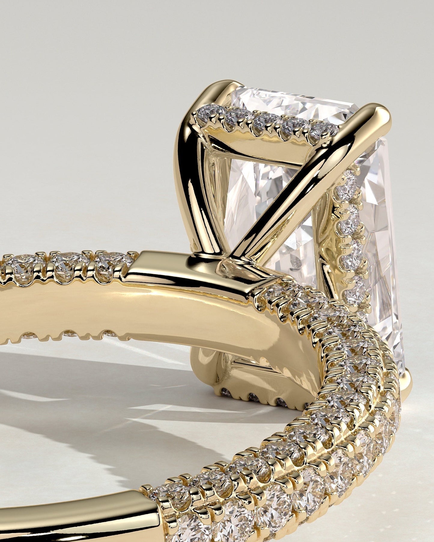 Radiant Hidden Halo and Pave Lab Grown Diamond Engagement Ring