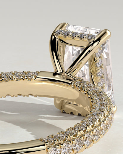 Radiant Hidden Halo and Pave Lab Grown Diamond Engagement Ring