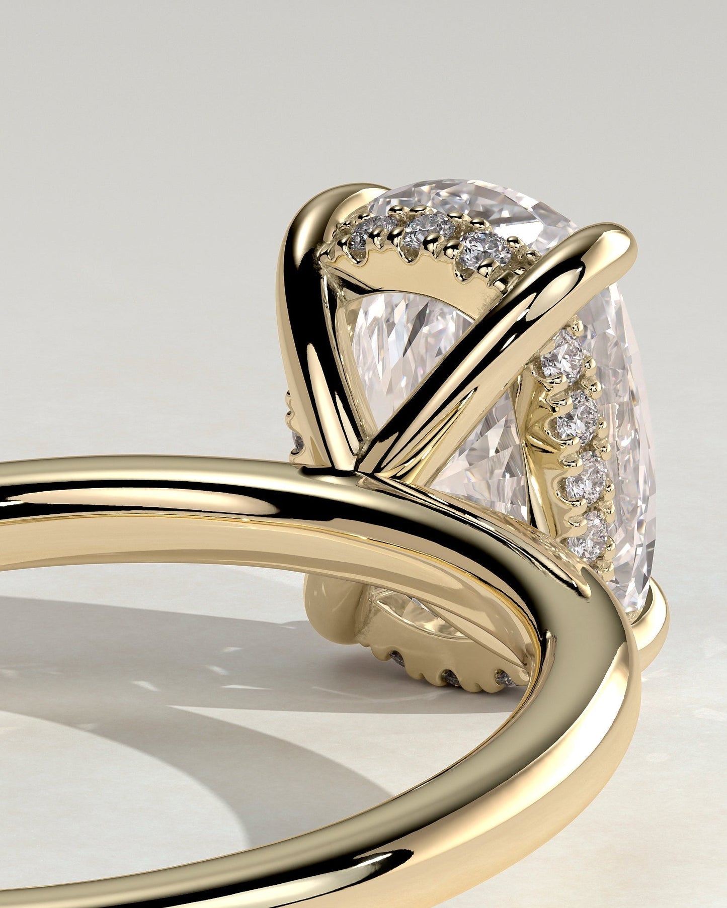 Elongated Cushion Hidden Halo Lab Grown Diamond Engagement Ring