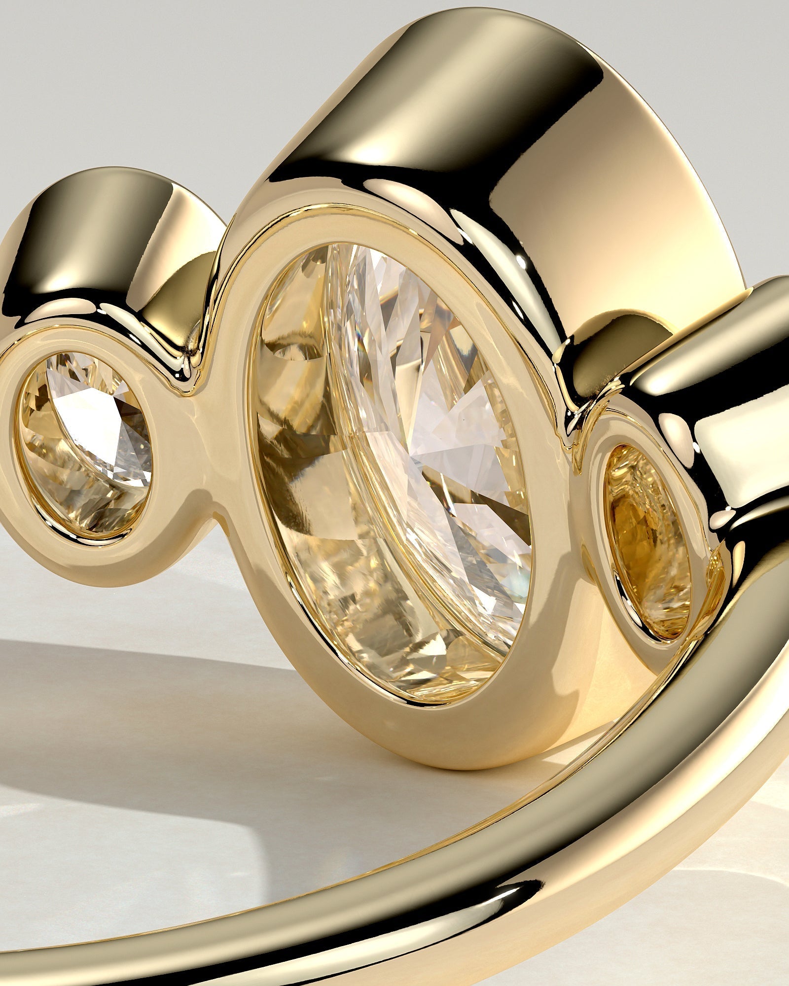 Oval Three Stones Bezel Lab Grown Diamond Engagement Ring