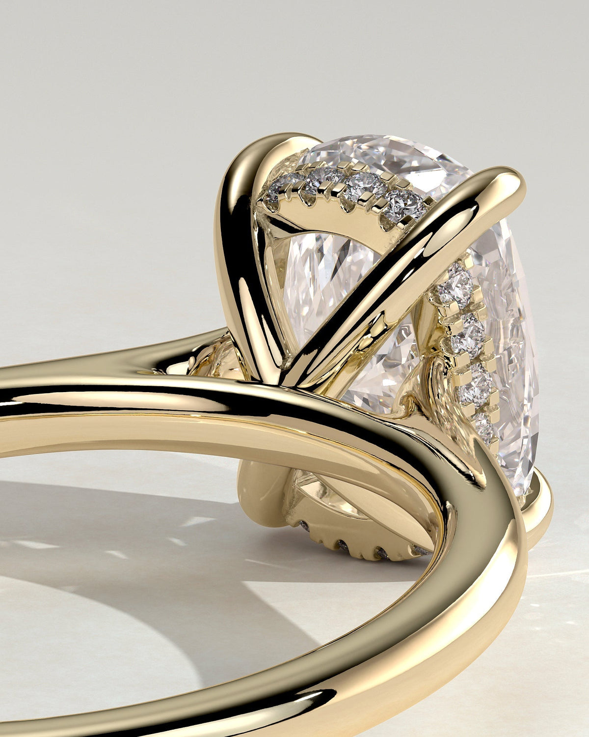 Elongated Cushion Hidden Halo Lab Grown Diamond Engagement Ring