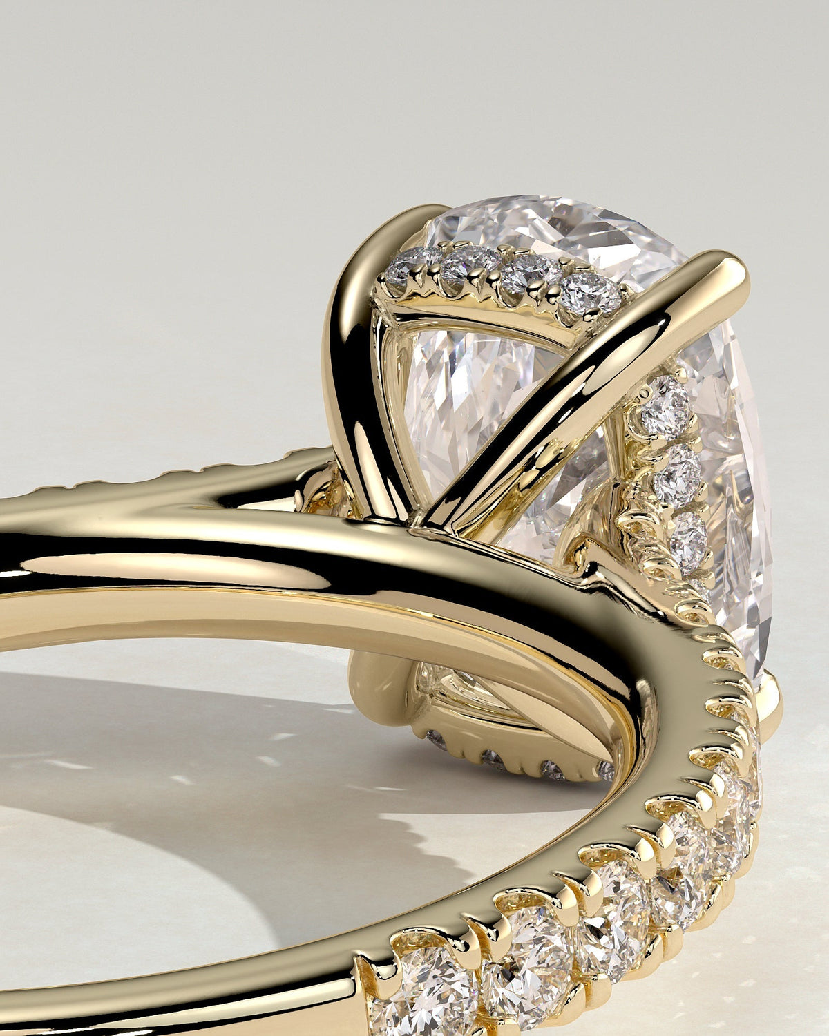 Elongated Cushion Pave & Hidden Halo Lab Grown Diamond Engagement Ring