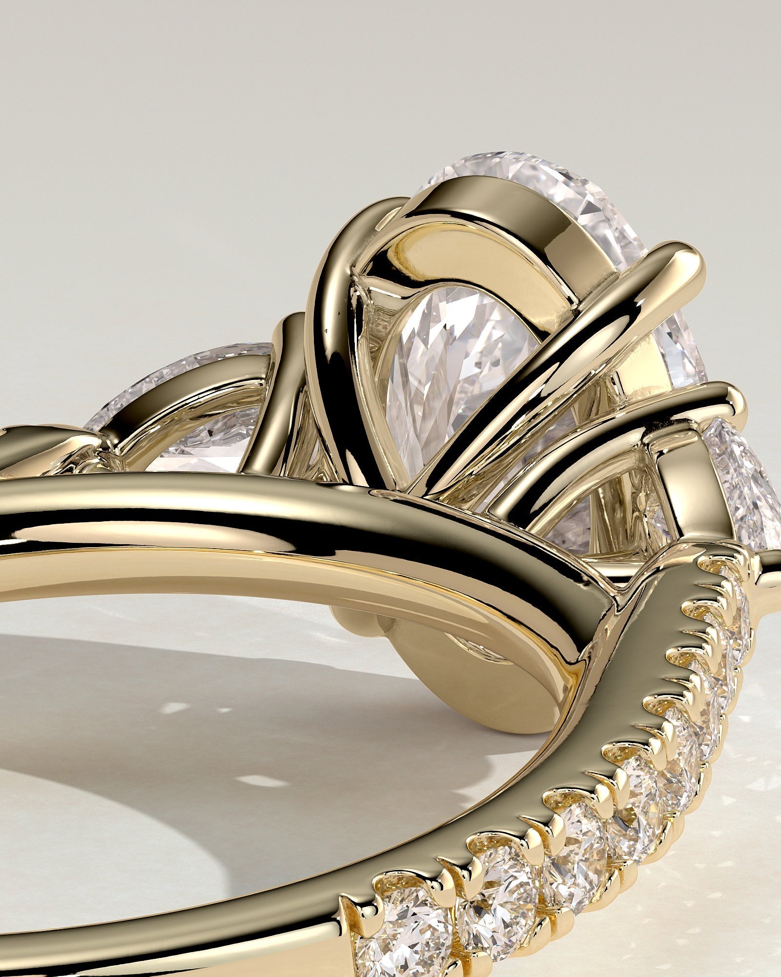 Oval Three Stones and Pave Hidden Halo Lab Grown Diamond Engagement Ring