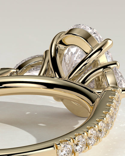 Oval Three Stones and Pave Hidden Halo Lab Grown Diamond Engagement Ring