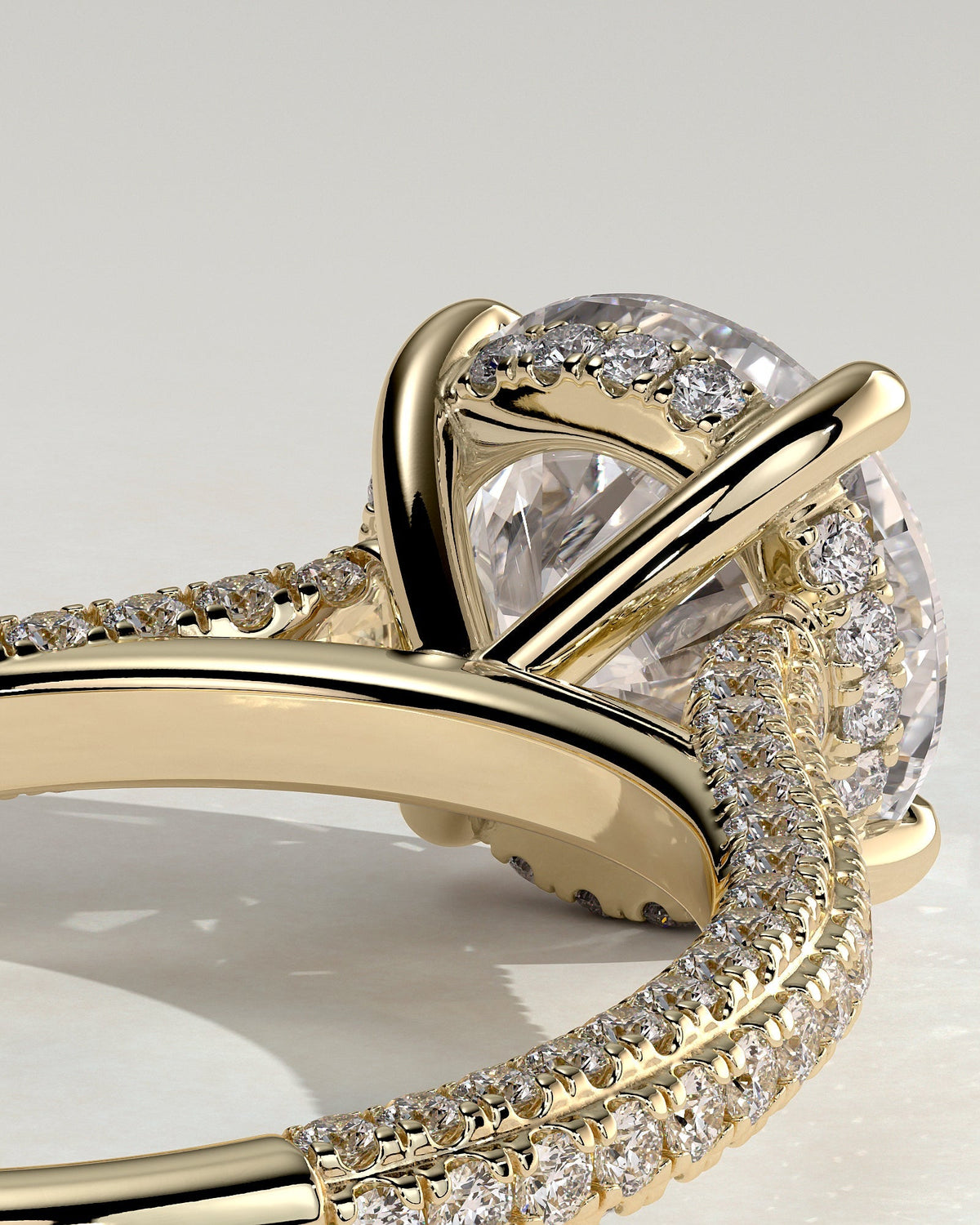 Round Hidden Halo and Pave & Cathedral Lab Grown Diamond Engagement Ring