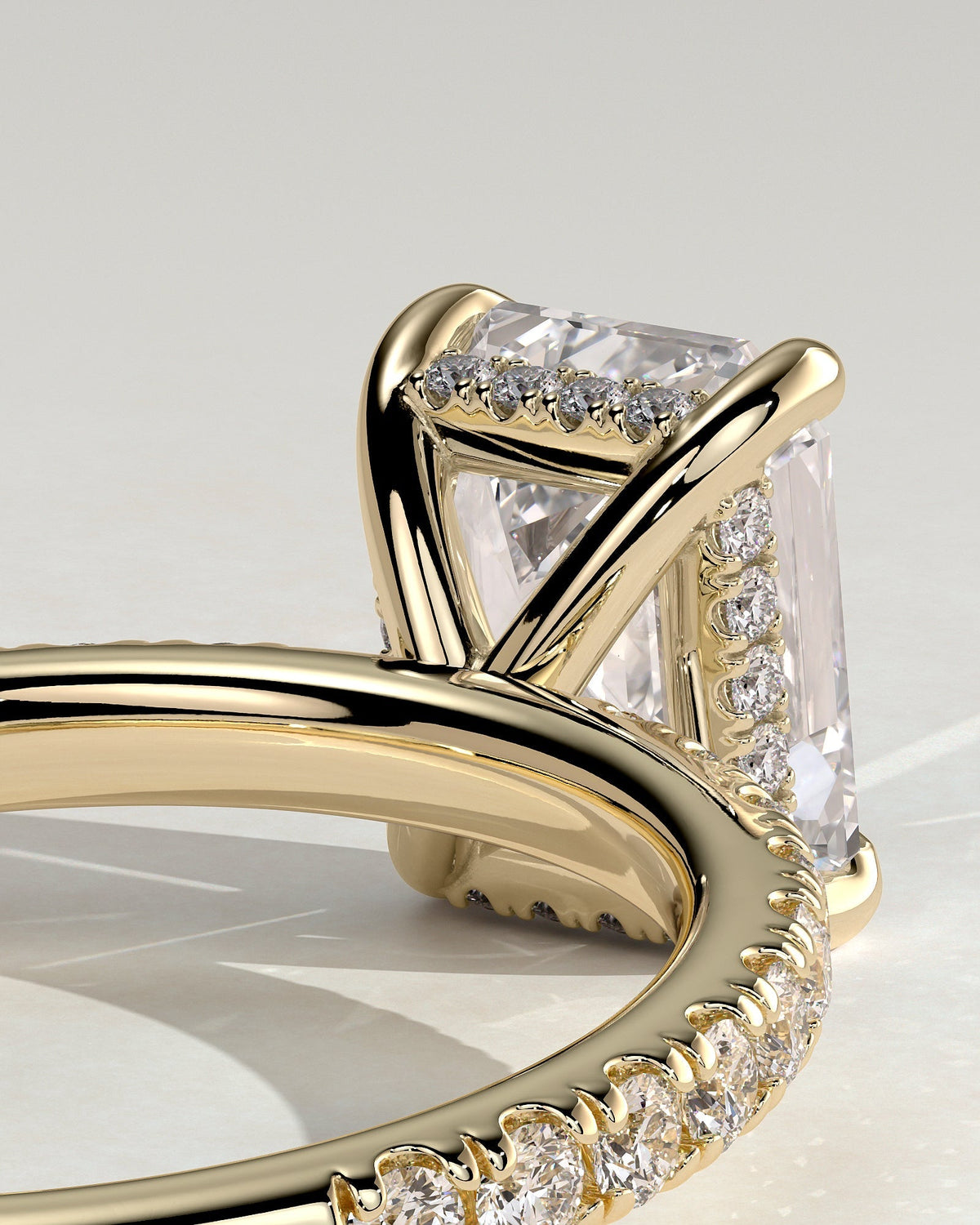 Emerald Hidden Halo and Pave Lab Grown Diamond Engagement Ring