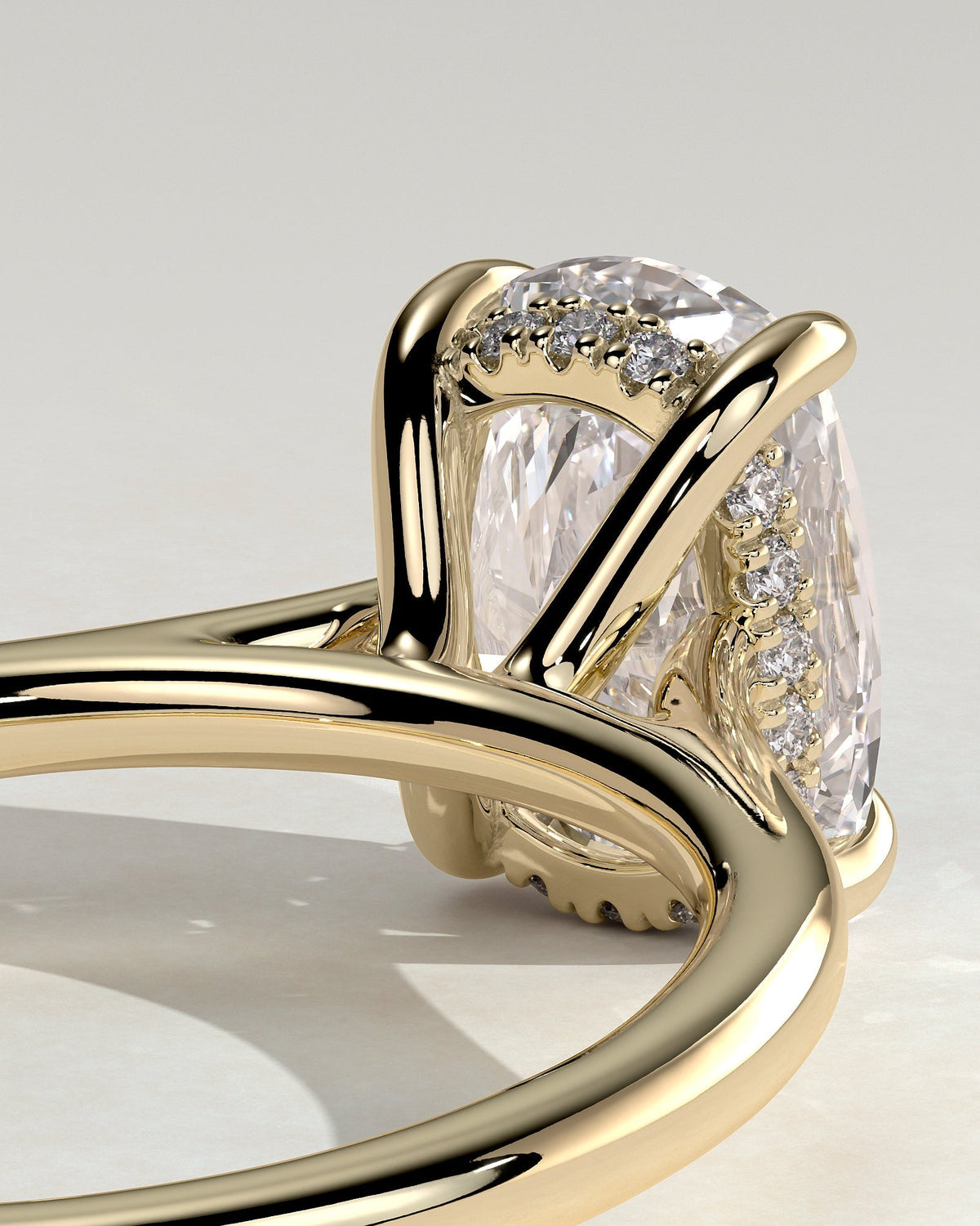 Elongated Cushion Hidden Halo Lab Grown Diamond Engagement Ring