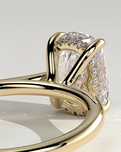 Elongated Cushion Hidden Halo Lab Grown Diamond Engagement Ring