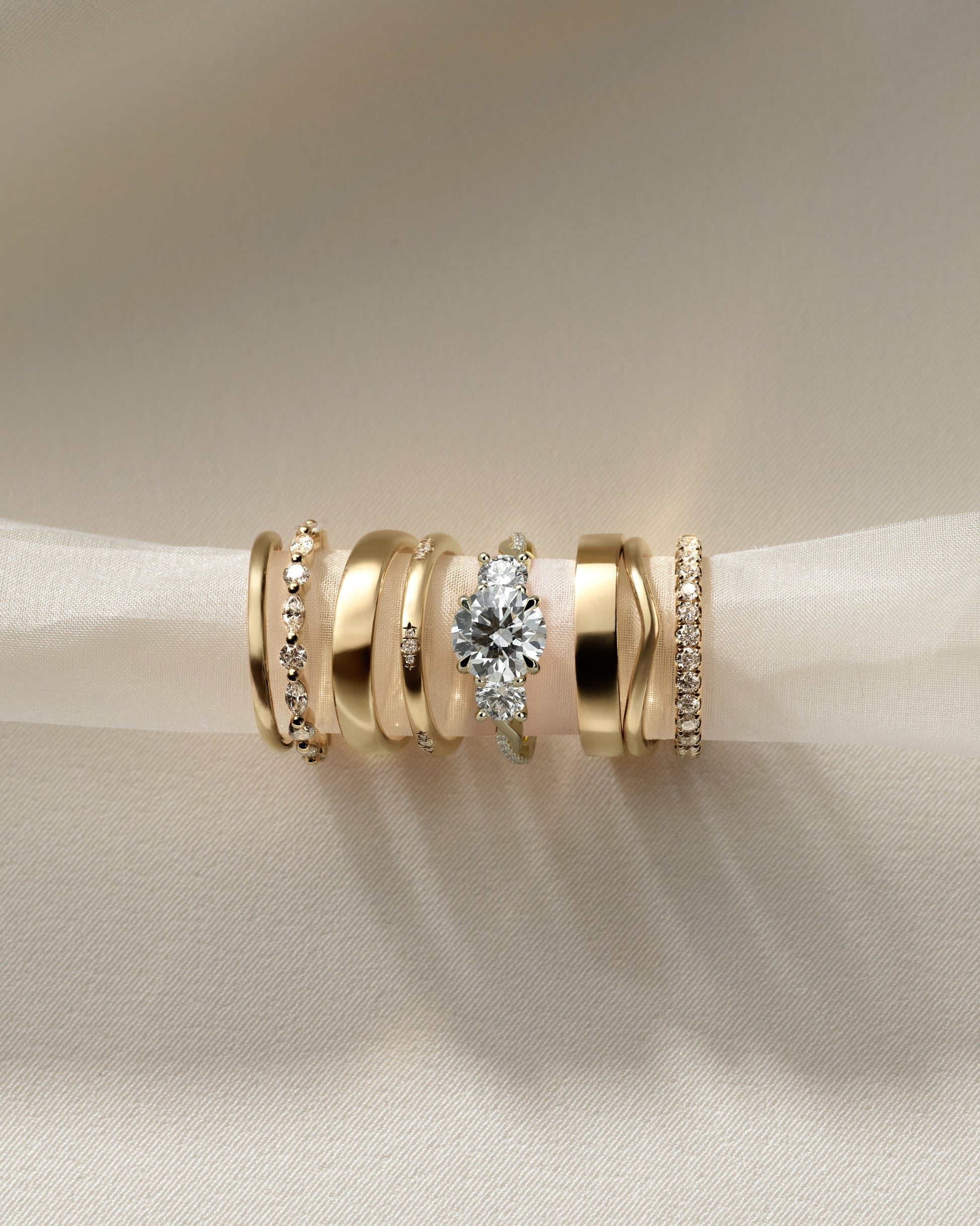Round Three Stones and Twisted Pave Lab Grown Diamond Engagement Ring