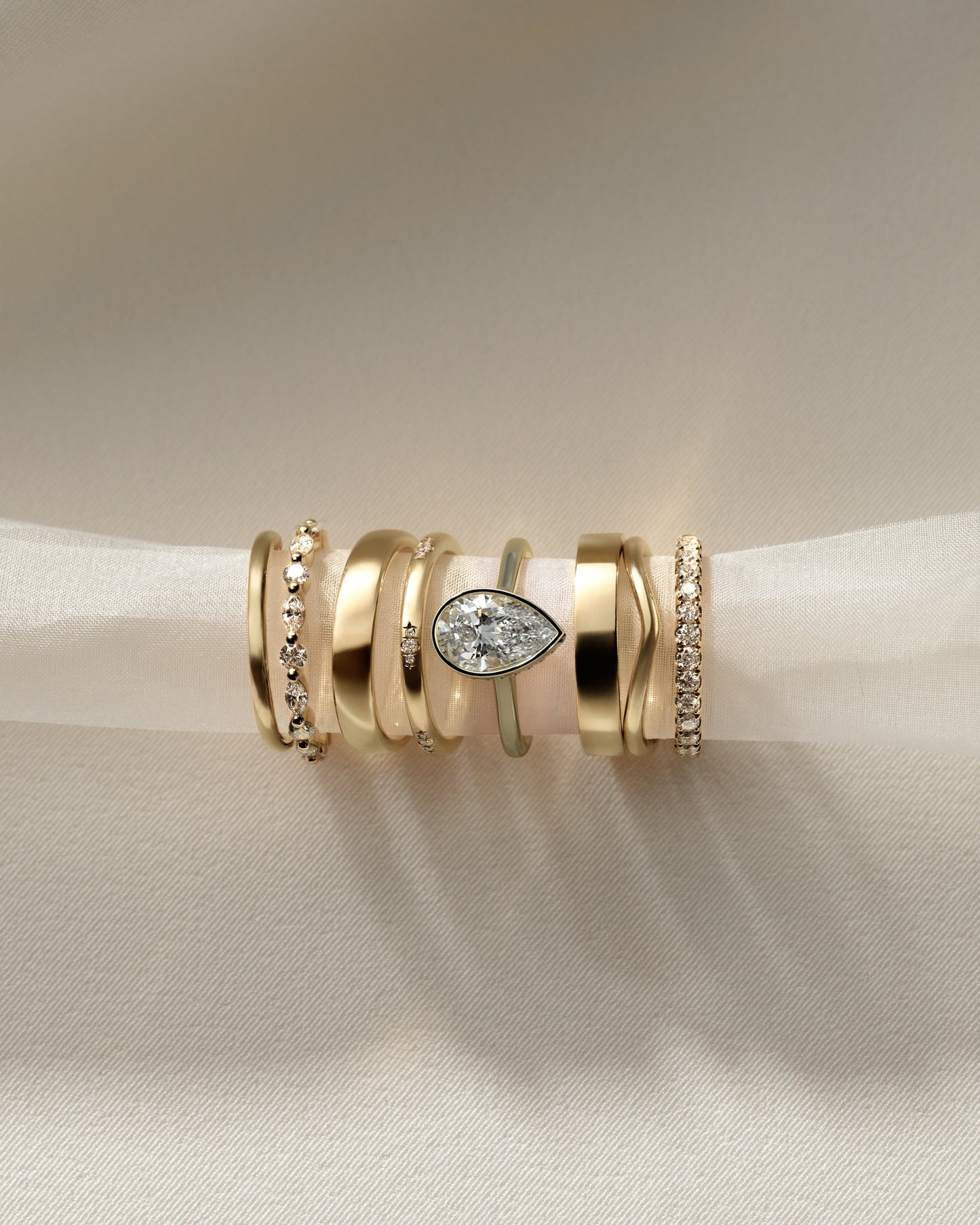 Pear Hidden Halo Bezel Lab Grown Diamond Engagement Ring