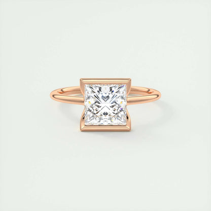 2.08 CT Princess Solitaire  Half Bezel Moissanite Engagement Ring 13