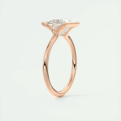 2.08 CT Princess Solitaire  Half Bezel Moissanite Engagement Ring 17