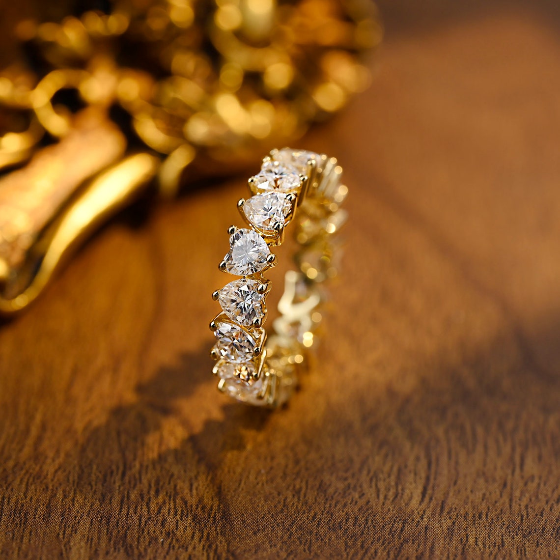 Stunning 0.7 CT Heart Moissanite Stones Full Eternity Wedding Band 1