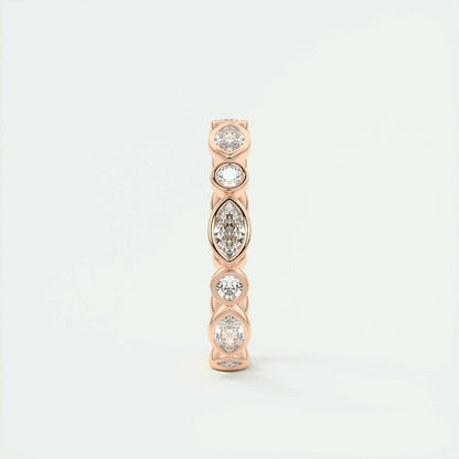 0.98 Marquise and Round Bezel Moissanite Bridal Wedding Band 12