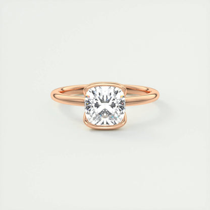 2.15 CT Cushion Half Bezel Solitaire Moissanite Engagement Ring 16