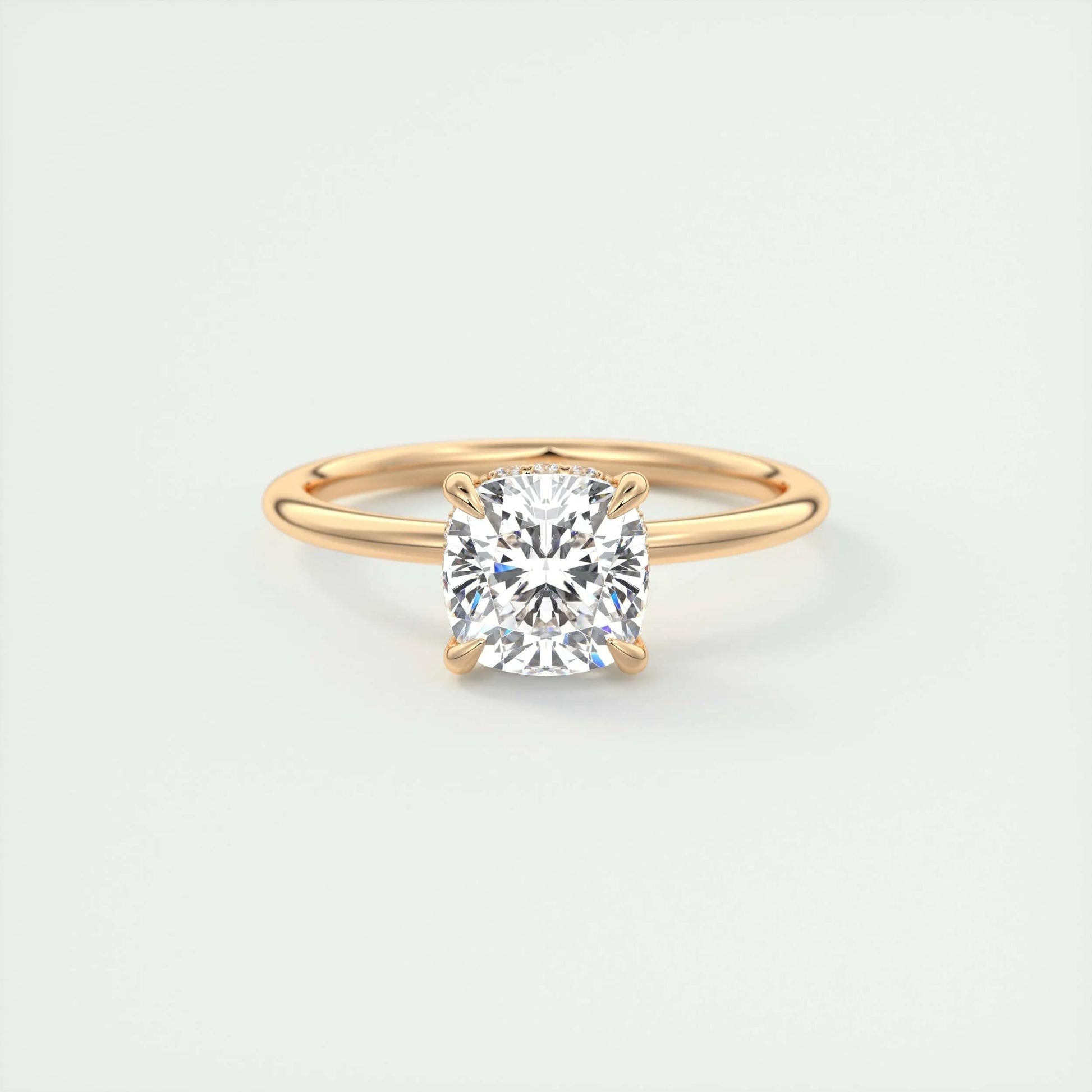 2.15 CT Cushion Solitaire Hidden Halo Moissanite Engagement Ring 15