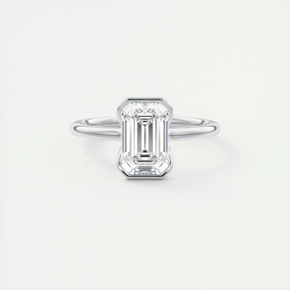 1.91 CT Emerald Half Bezel Solitaire Moissanite Engagement Ring 1