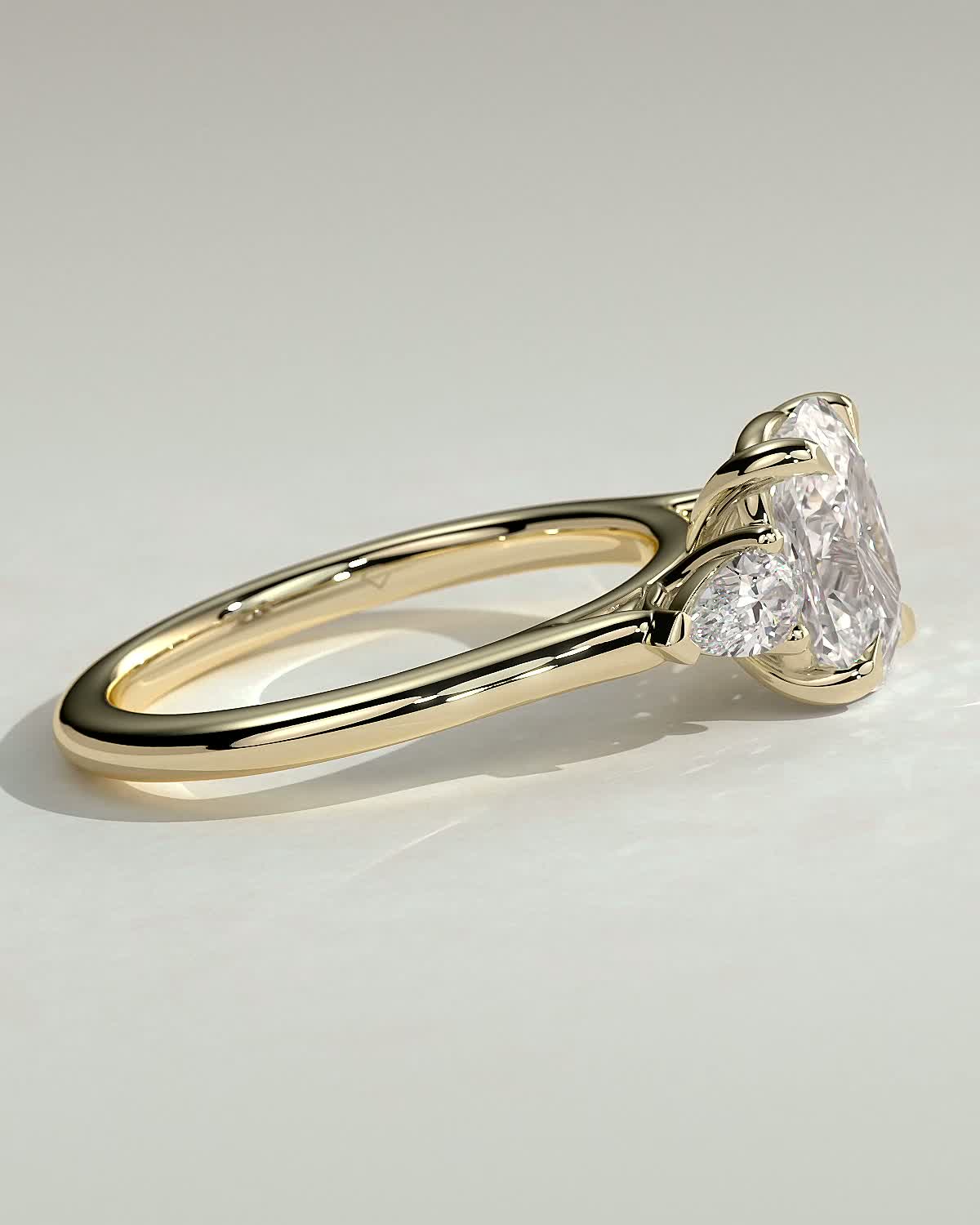 Elongated Cushion Three Stones Lab Grown Diamond Engagement Ring
