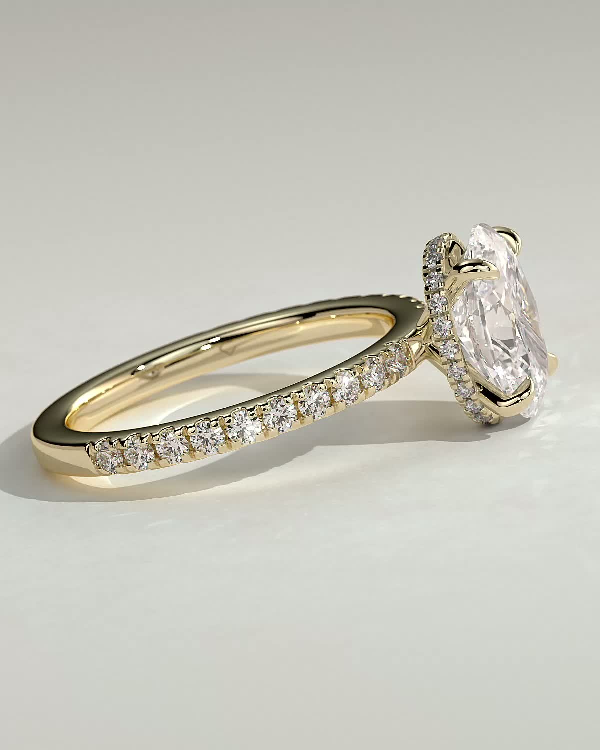 Oval Hidden Halo and Pave Lab Grown Diamond Engagement Ring