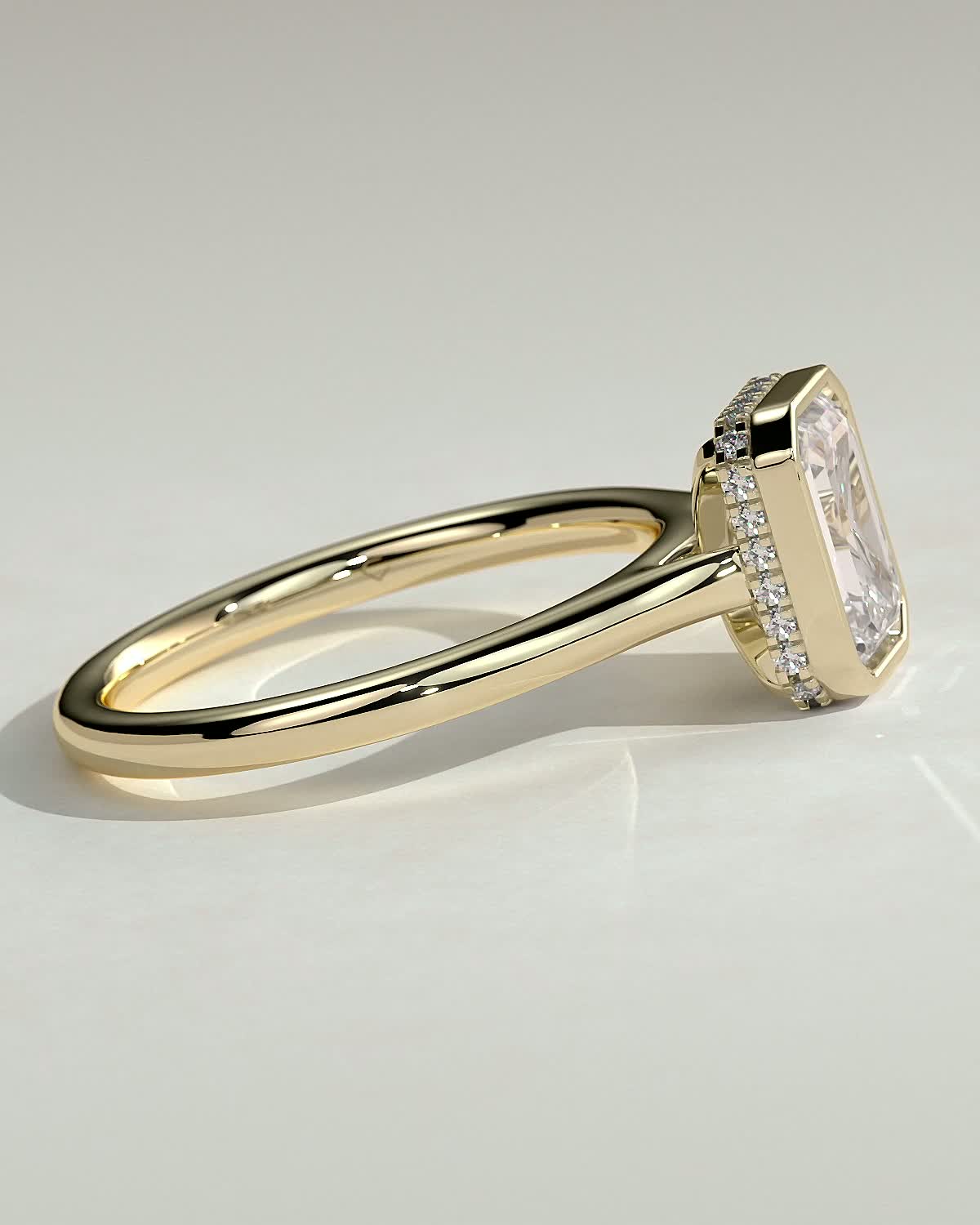 Emerald Bezel & Hidden Halo Lab Grown Diamond Engagement Ring
